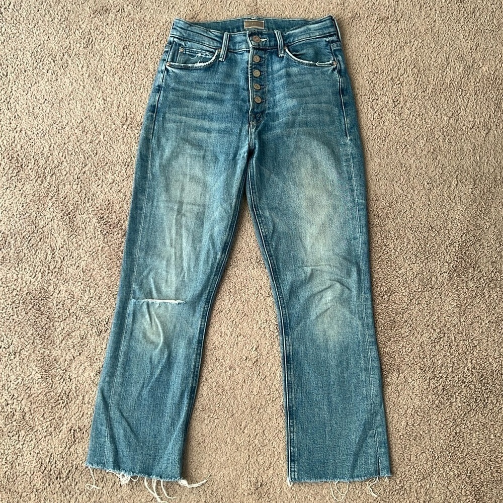 Mother The Pixie Dazzler Ankle Fray Secret Sister Distressed Button Fly Jeans